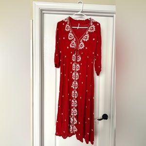 Free People Emroidered Red Boho Dress